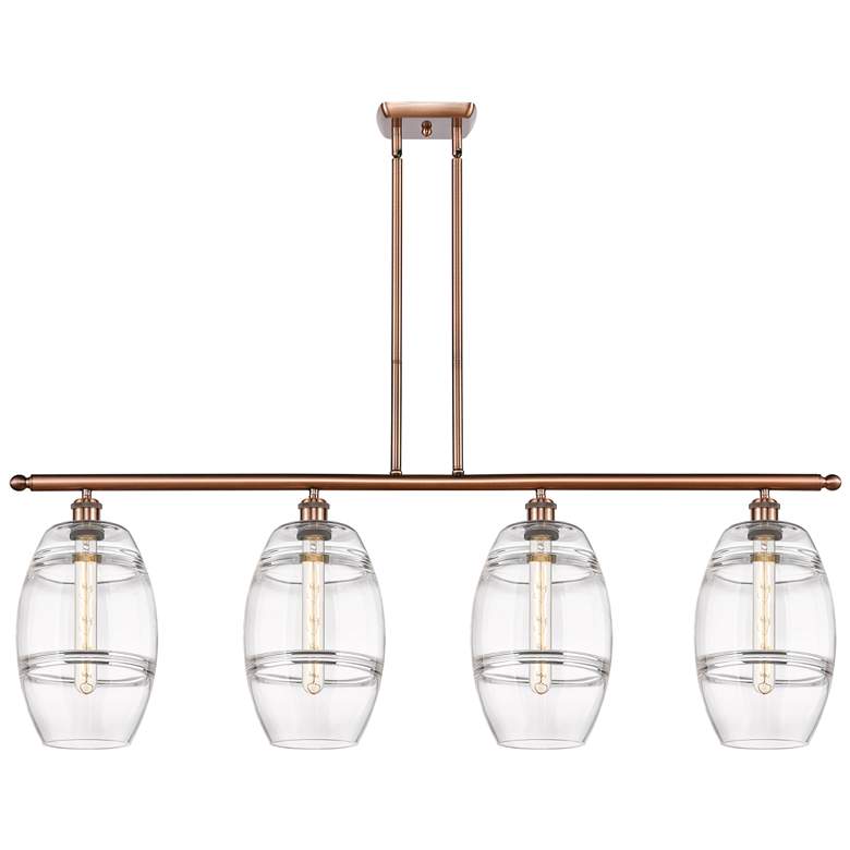 Image 1 Ballston Vaz 48"W 4-Light Copper Stem Island Light w/ 8" Clear Sh