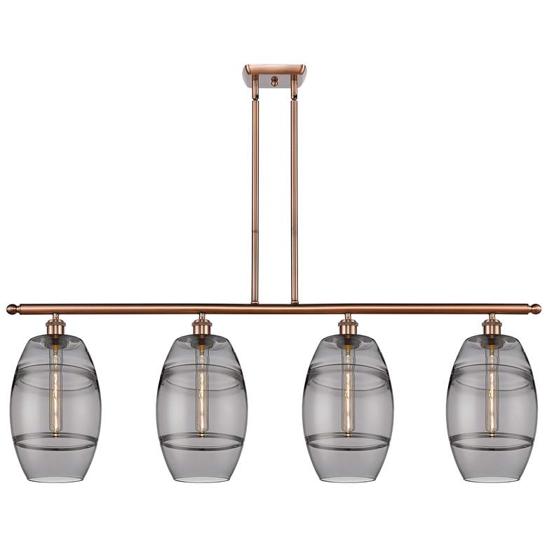 Image 1 Ballston Vaz 48"W 4-Light Copper Stem Island Light w/ 8" Smoke Sh