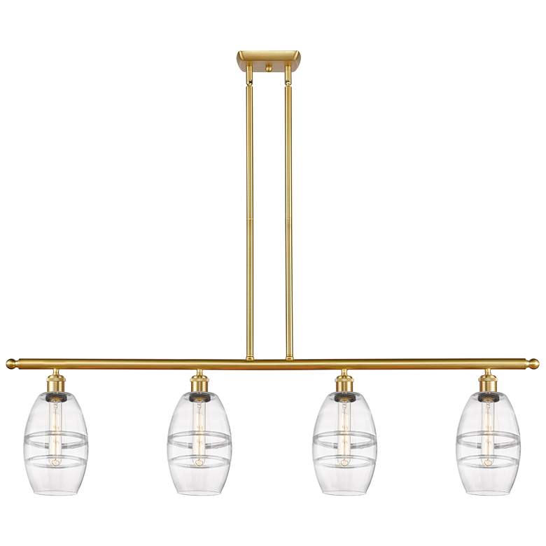 Image 1 Ballston Vaz 48"W 4-Light Gold Stem Island Light w/ 6" Clear Shad