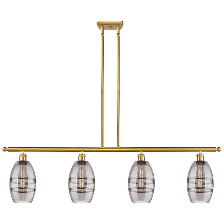 Image 1 Ballston Vaz 48"W 4-Light Gold Stem Island Light w/ 6" Smoke Shad