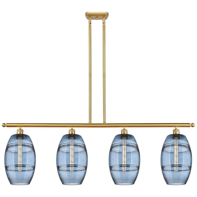 Image 1 Ballston Vaz 48"W 4-Light Gold Stem Island Light w/ 8" Blue Shade