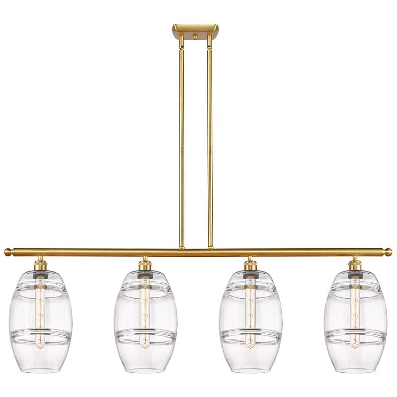 Image 1 Ballston Vaz 48"W 4-Light Gold Stem Island Light w/ 8" Clear Shad