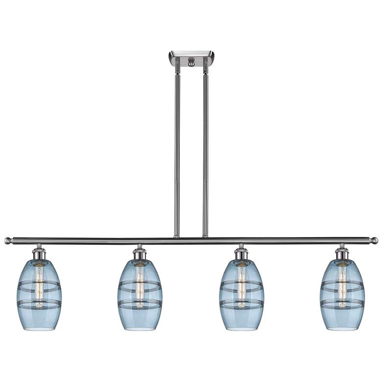 Image 1 Ballston Vaz 48"W 4-Light Satin Nickel Stem Island Light w/ 6" Bl
