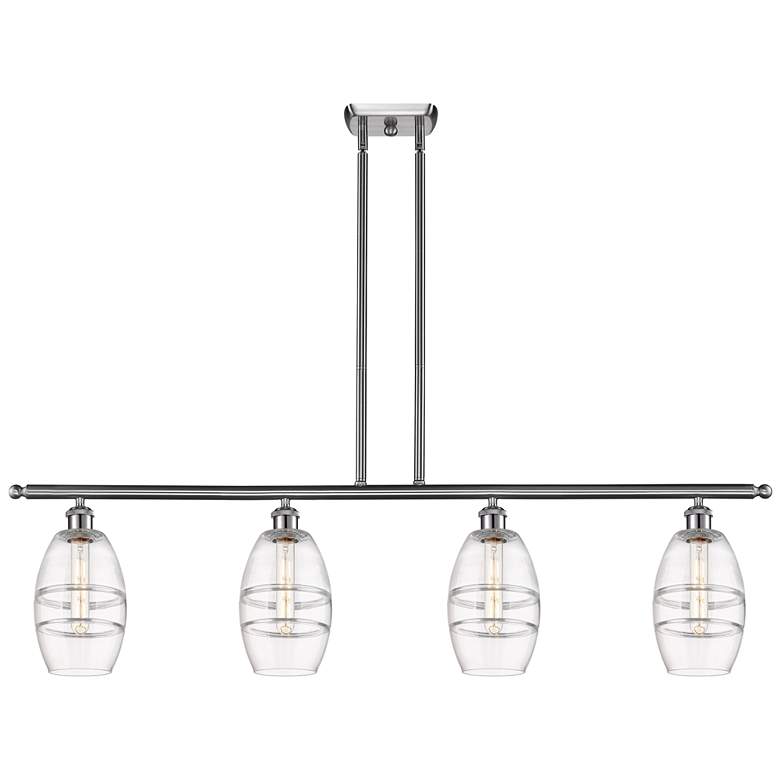Image 1 Ballston Vaz 48"W 4-Light Satin Nickel Stem Island Light w/ 6" Cl
