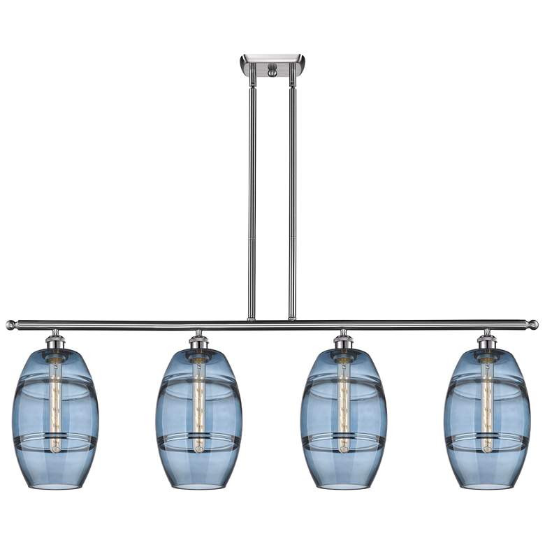 Image 1 Ballston Vaz 48"W 4-Light Satin Nickel Stem Island Light w/ 8" Bl