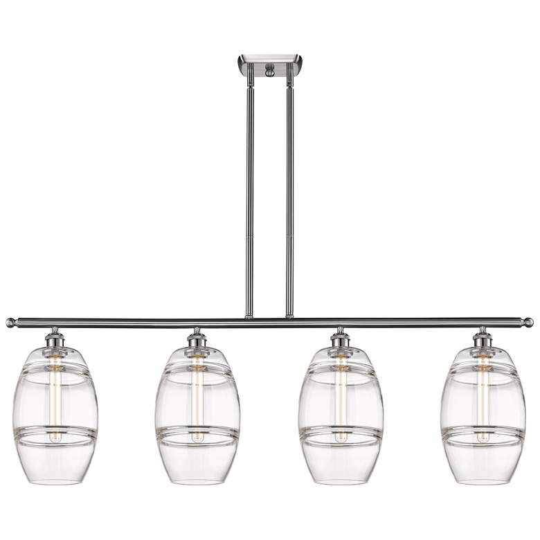 Image 1 Ballston Vaz 48"W 4-Light Satin Nickel Stem Island Light w/ 8" Cl
