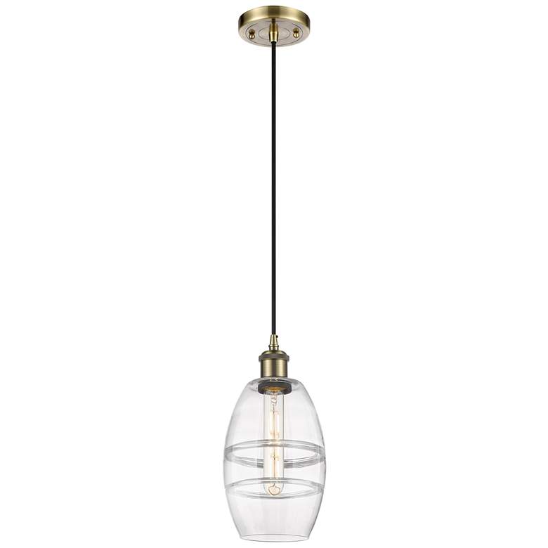 Image 1 Ballston Vaz 5.88" Wide Antique Brass Cord Hung Mini Pendant w/ Clear