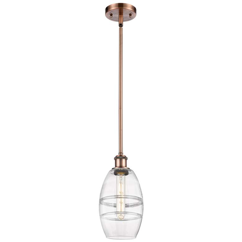 Image 1 Ballston Vaz 5.88" Wide Antique Copper Stemmed Mini Pendant w/ Clear S