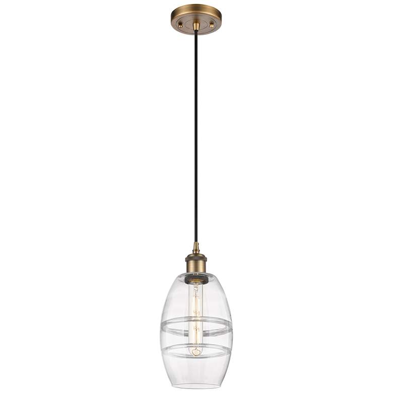 Image 1 Ballston Vaz 5.88" Wide Brushed Brass Cord Hung Mini Pendant w/ Clear