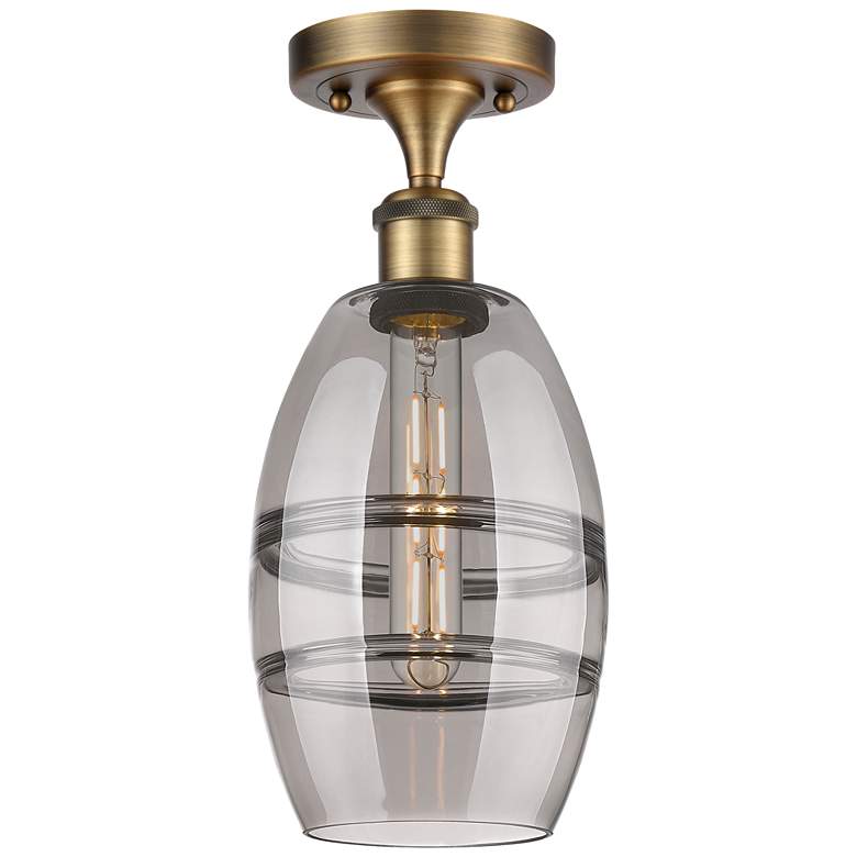 Image 1 Ballston Vaz 5.88" Wide Brushed Brass Semi-Flush Mount w/ Light Smoke