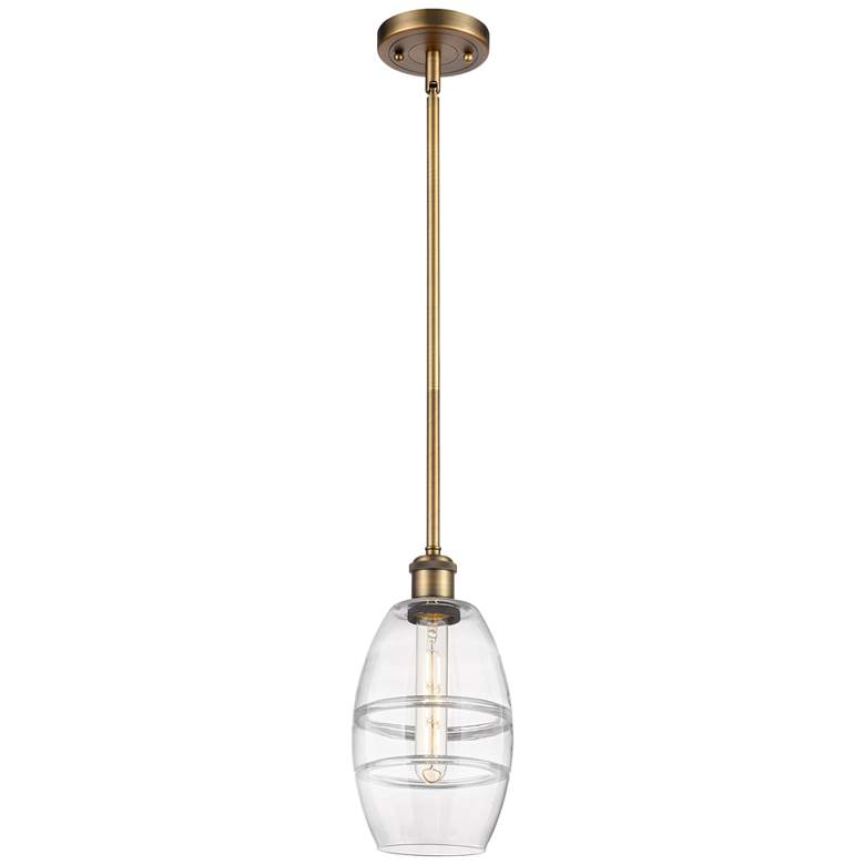 Image 1 Ballston Vaz 5.88" Wide Brushed Brass Stem Hung Mini Pendant w/ Clear