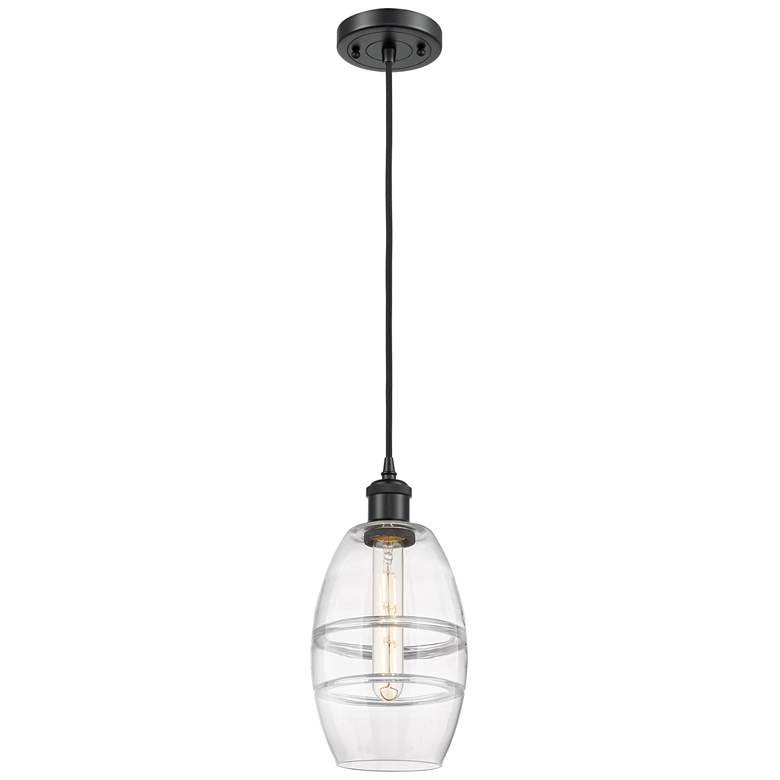 Image 1 Ballston Vaz 5.88" Wide Matte Black Cord Hung Mini Pendant With Clear