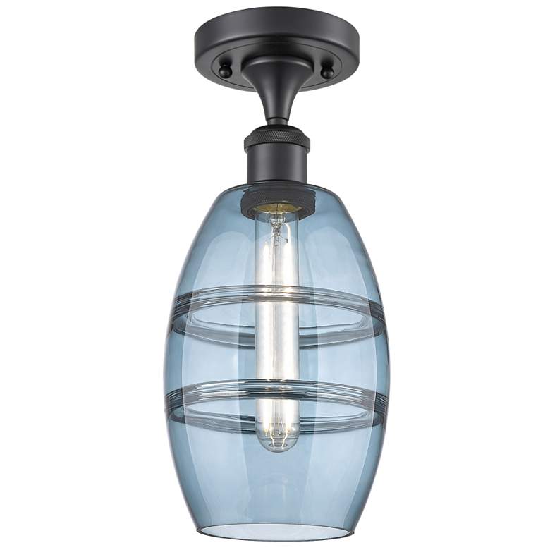 Image 1 Ballston Vaz 5.88" Wide Matte Black Semi-Flush Mount w/ Princess Blue