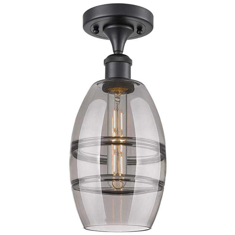 Image 1 Ballston Vaz 5.88" Wide Matte Black Semi-Flush Mount With Light Smoke
