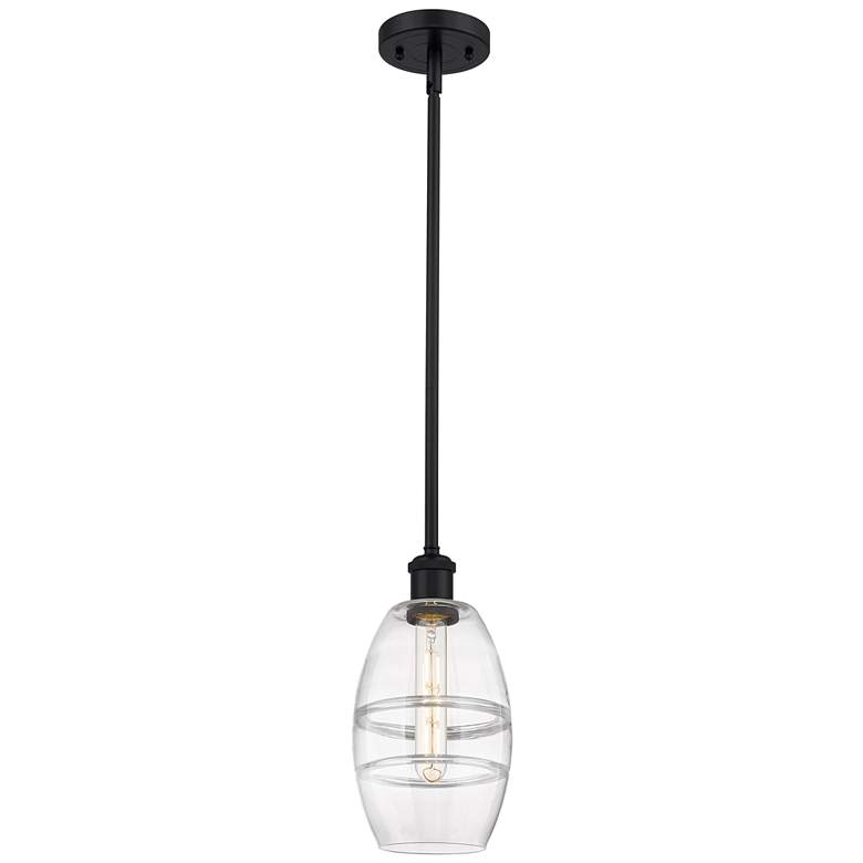 Image 1 Ballston Vaz 5.88" Wide Matte Black Stem Hung Mini Pendant With Clear