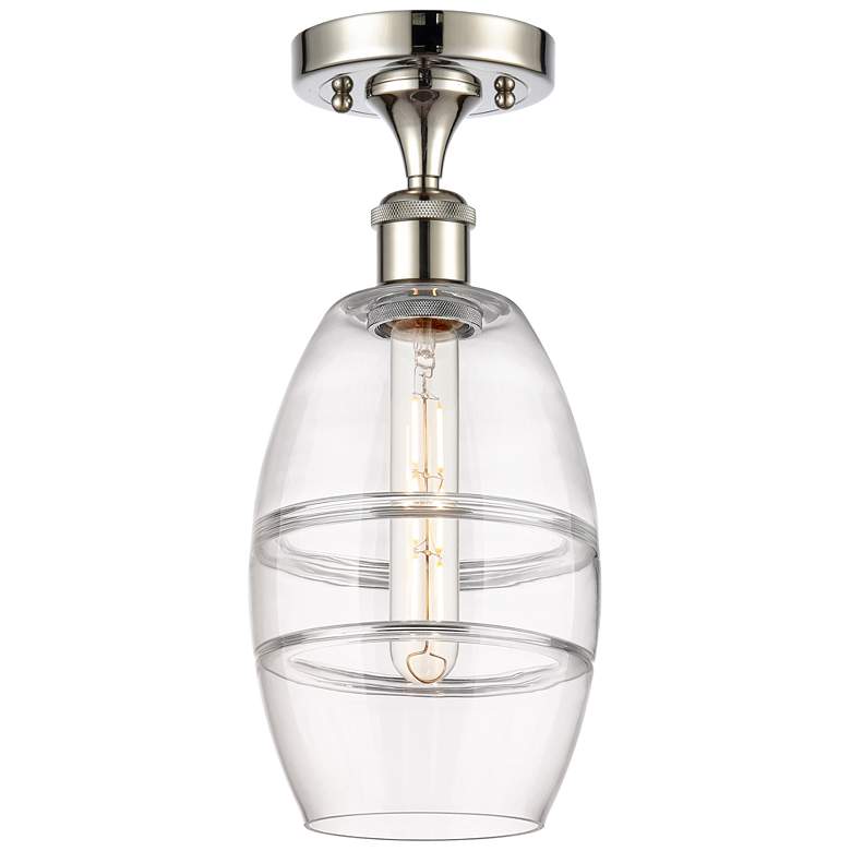 Image 1 Ballston Vaz 5.88" Wide Polished Nickel Semi-Flush Mount With Clear Sh