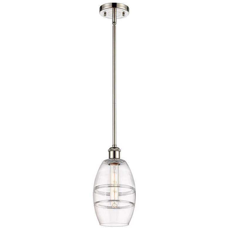 Image 1 Ballston Vaz 5.88" Wide Polished Nickel Stemmed Mini Pendant w/ Clear