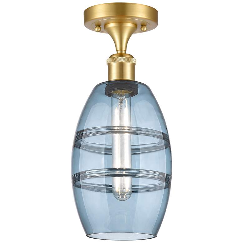 Image 1 Ballston Vaz 5.88" Wide Satin Gold Semi-Flush Mount w/ Princess Blue S