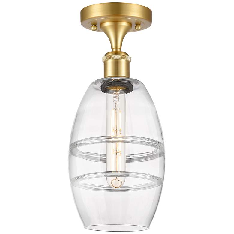 Image 1 Ballston Vaz 5.88" Wide Satin Gold Semi-Flush Mount With Clear Shade