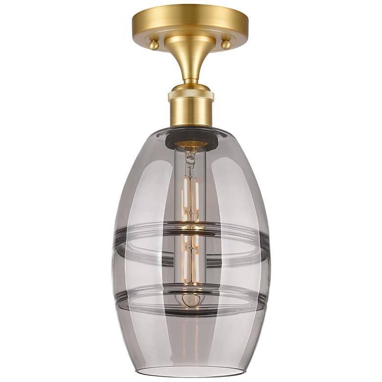 Image 1 Ballston Vaz 5.88" Wide Satin Gold Semi-Flush Mount With Light Smoke S