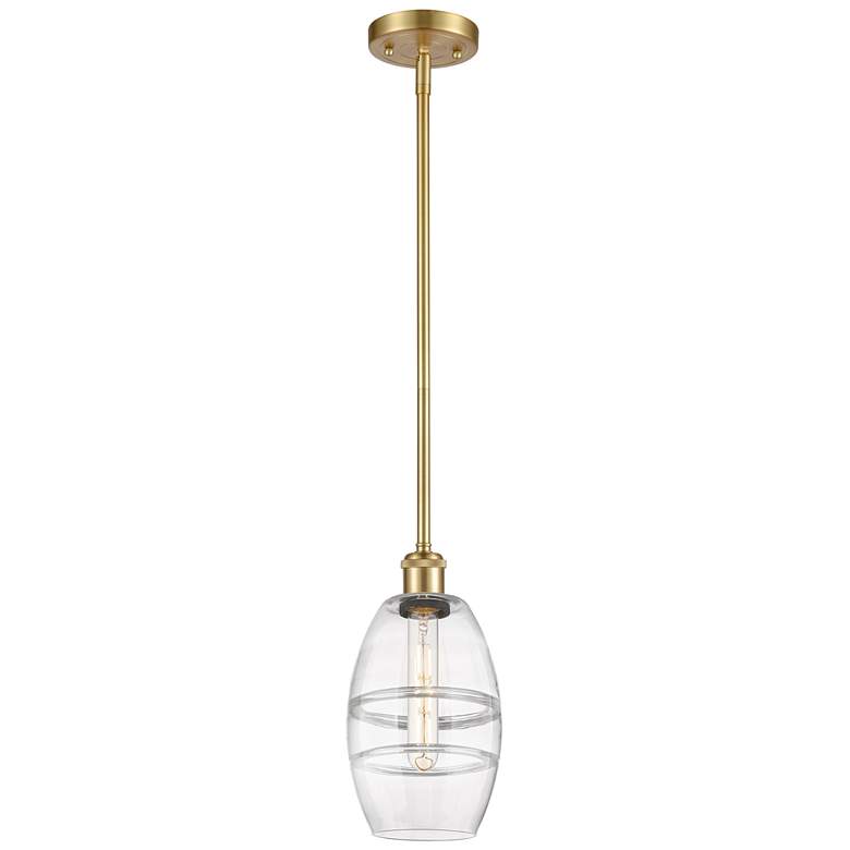 Image 1 Ballston Vaz 5.88" Wide Satin Gold Stem Hung Mini Pendant With Clear S