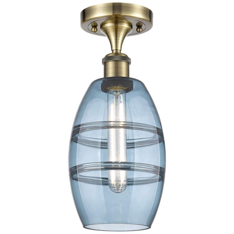 Image 1 Ballston Vaz 5.88"W Antique Brass Semi-Flush Mount w/ Princess Blue Sh