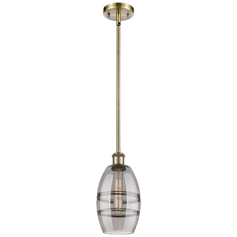 Image 1 Ballston Vaz 5.88"W Antique Brass Stemmed Mini Pendant w/ Light Smoke