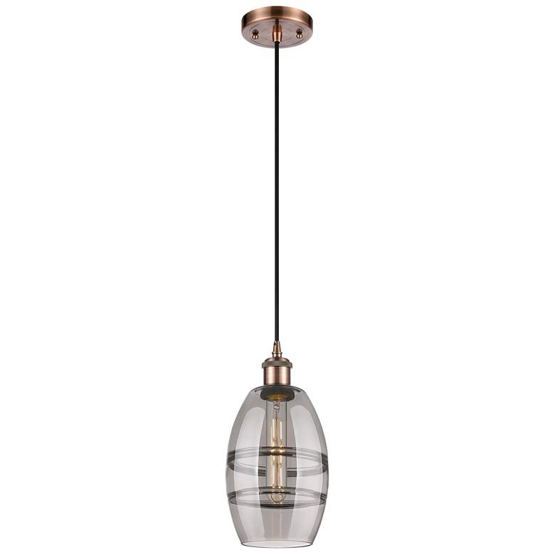 Image 1 Ballston Vaz 5.88"W Antique Copper Corded Mini Pendant w/ Light Smoke