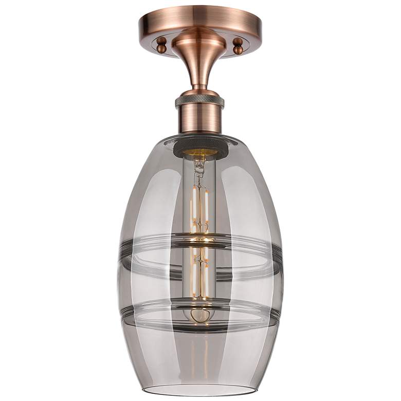 Image 1 Ballston Vaz 5.88"W Antique Copper Semi-Flush Mount w/ Light Smoke Sha