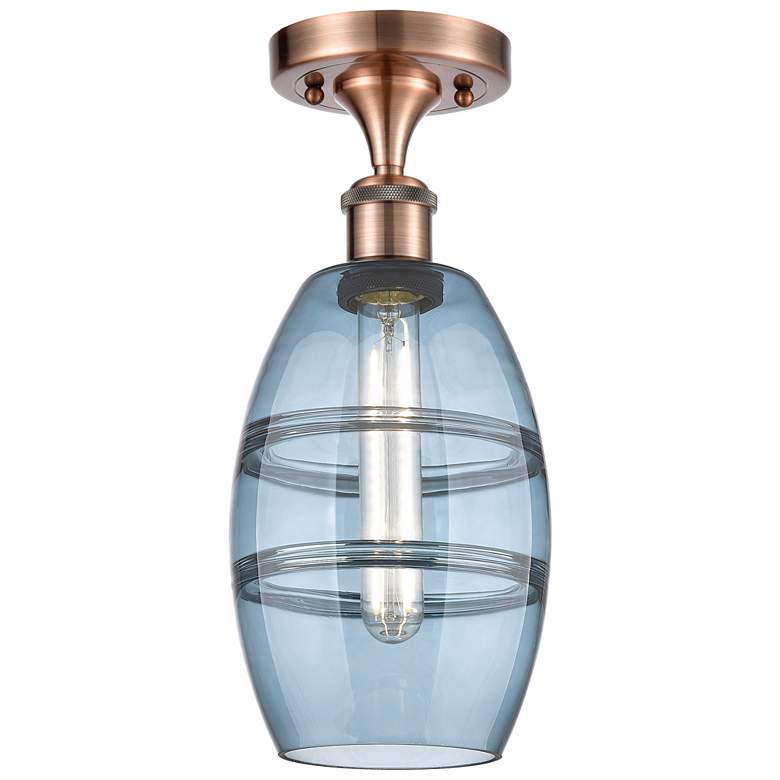 Image 1 Ballston Vaz 5.88"W Antique Copper Semi-Flush Mount w/ Princess Blue S
