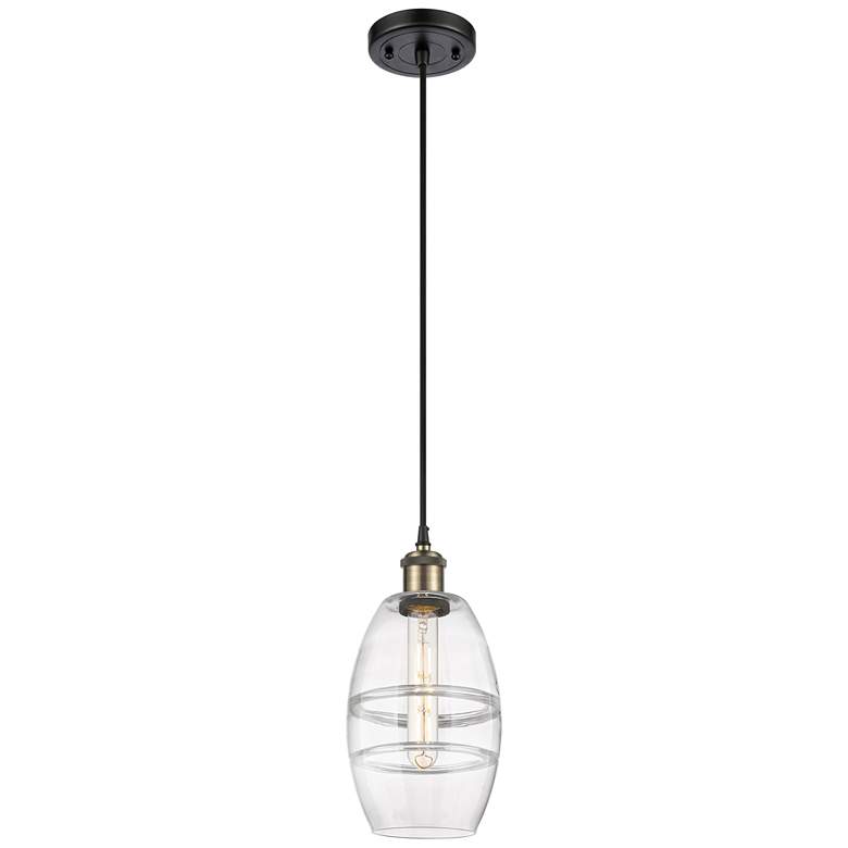 Image 1 Ballston Vaz 5.88"W Black Antique Brass Corded Mini Pendant w/ Clear S