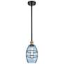 Ballston Vaz 5.88"W Black Antique Brass Stemmed Mini Pendant w/ Blue S