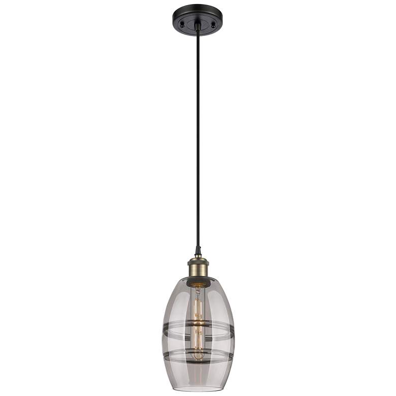 Image 1 Ballston Vaz 5.88"W Black Brass Corded Mini Pendant w/ Light Smoke Sha