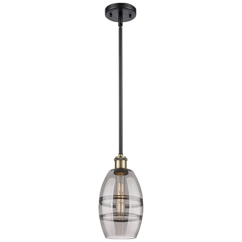 Image 1 Ballston Vaz 5.88"W Black Brass Stemmed Mini Pendant w/ Light Smoke Sh