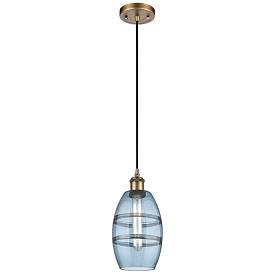 Image1 of Ballston Vaz 5.88"W Brushed Brass Corded Mini Pendant w/ Blue Shade
