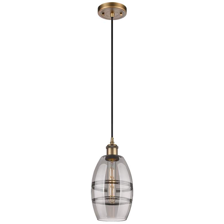 Image 1 Ballston Vaz 5.88"W Brushed Brass Corded Mini Pendant w/ Light Smoke S
