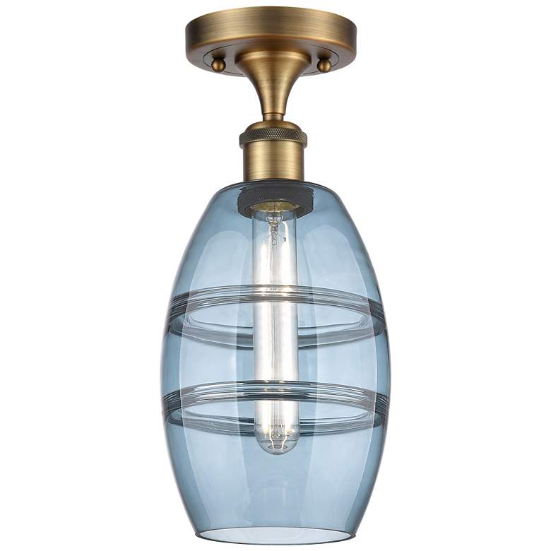 Image 1 Ballston Vaz 5.88"W Brushed Brass Semi-Flush Mount w/ Princess Blue Sh