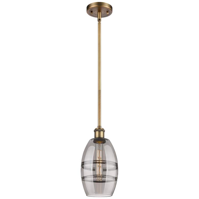 Image 1 Ballston Vaz 5.88"W Brushed Brass Stemmed Mini Pendant w/ Light Smoke