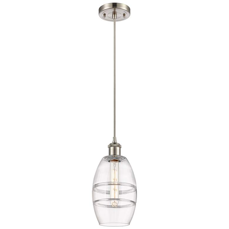 Image 1 Ballston Vaz 5.88"W Brushed Satin Nickel Corded Mini Pendant w/ Clear