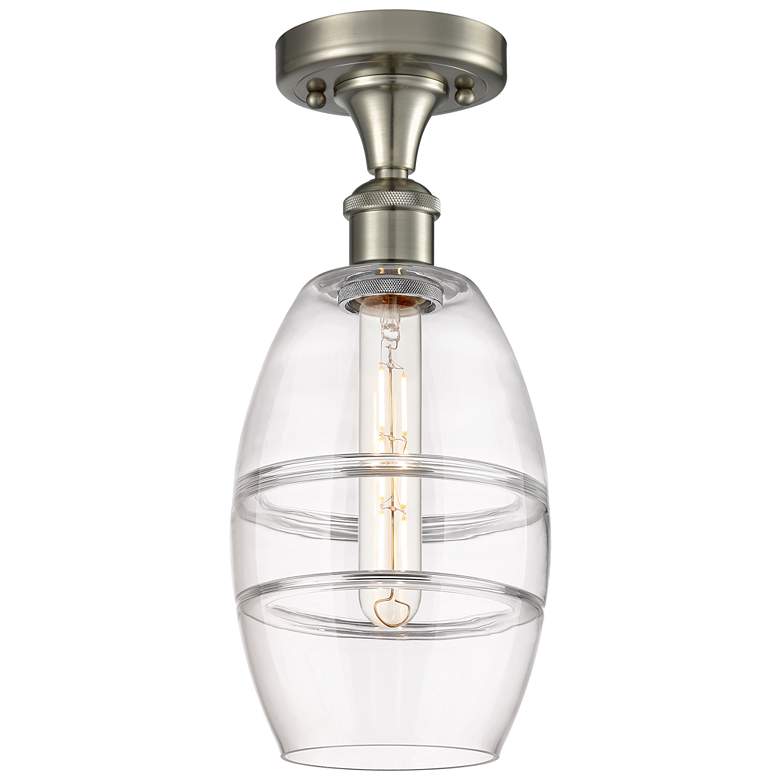 Image 1 Ballston Vaz 5.88"W Brushed Satin Nickel Semi-Flush Mount w/ Clear Sha