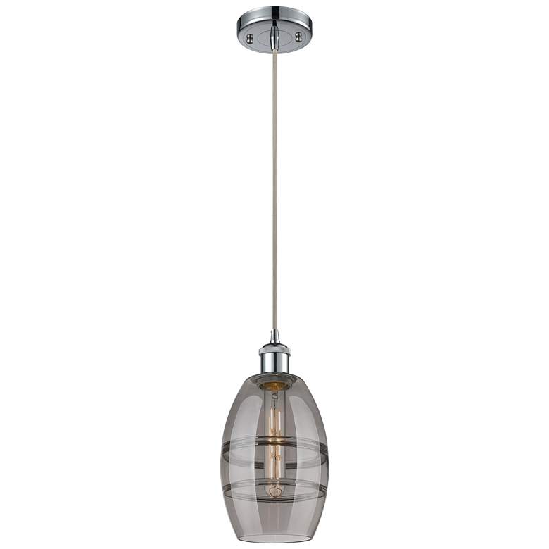 Image 1 Ballston Vaz 5.88"W Chrome Corded Mini Pendant w/ Light Smoke Shade