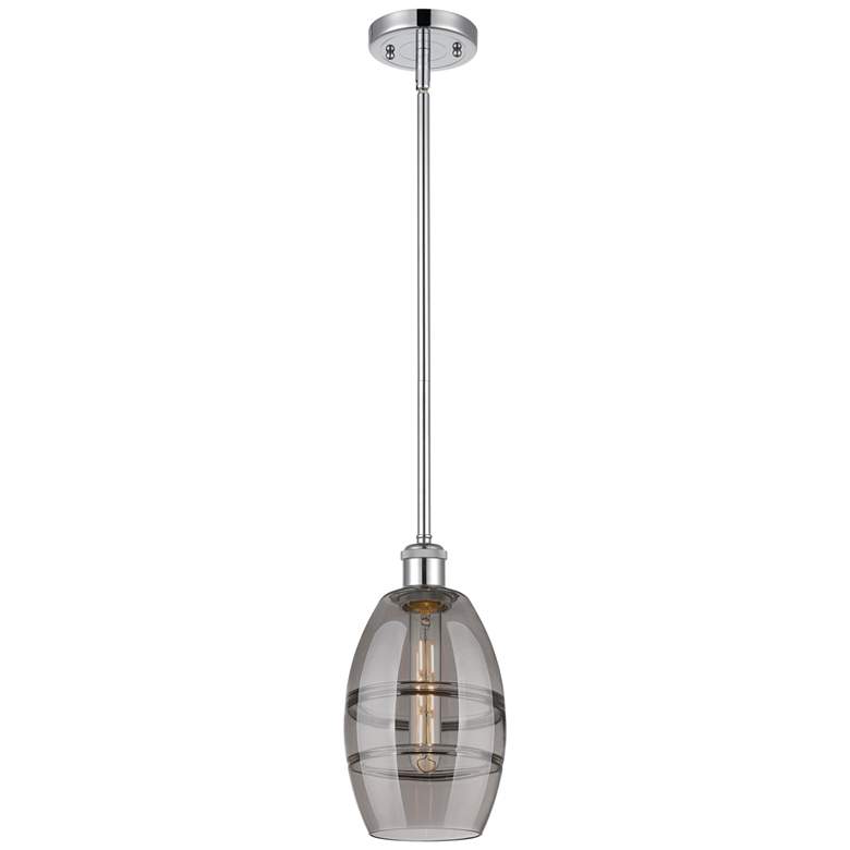 Image 1 Ballston Vaz 5.88"W Chrome Stemmed Mini Pendant w/ Light Smoke Shade