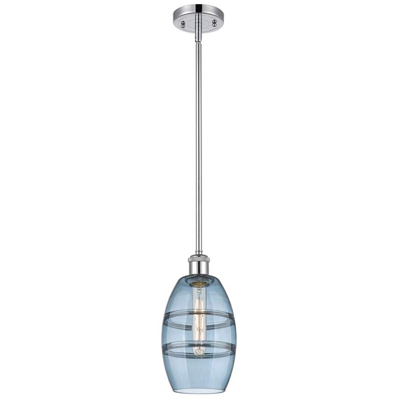 Image 1 Ballston Vaz 5.88"W Chrome Stemmed Mini Pendant w/ Princess Blue Shade