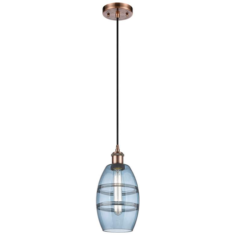 Image 1 Ballston Vaz 5.88"W Copper Corded Mini Pendant w/ Princess Blue Shade
