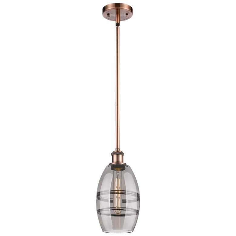 Image 1 Ballston Vaz 5.88"W Copper Stemmed Mini Pendant w/ Light Smoke Shade