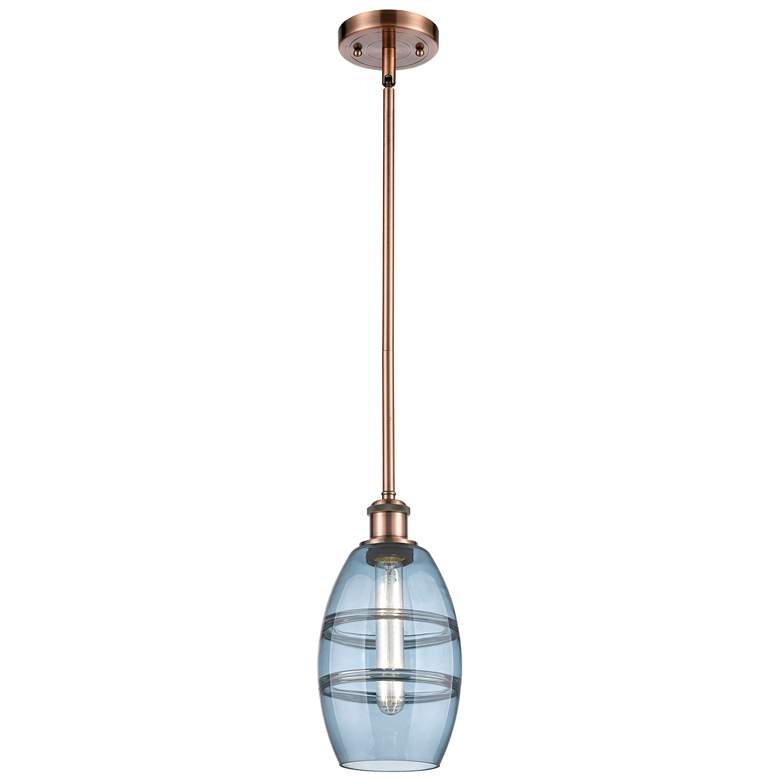 Image 1 Ballston Vaz 5.88"W Copper Stemmed Mini Pendant w/ Princess Blue Shade