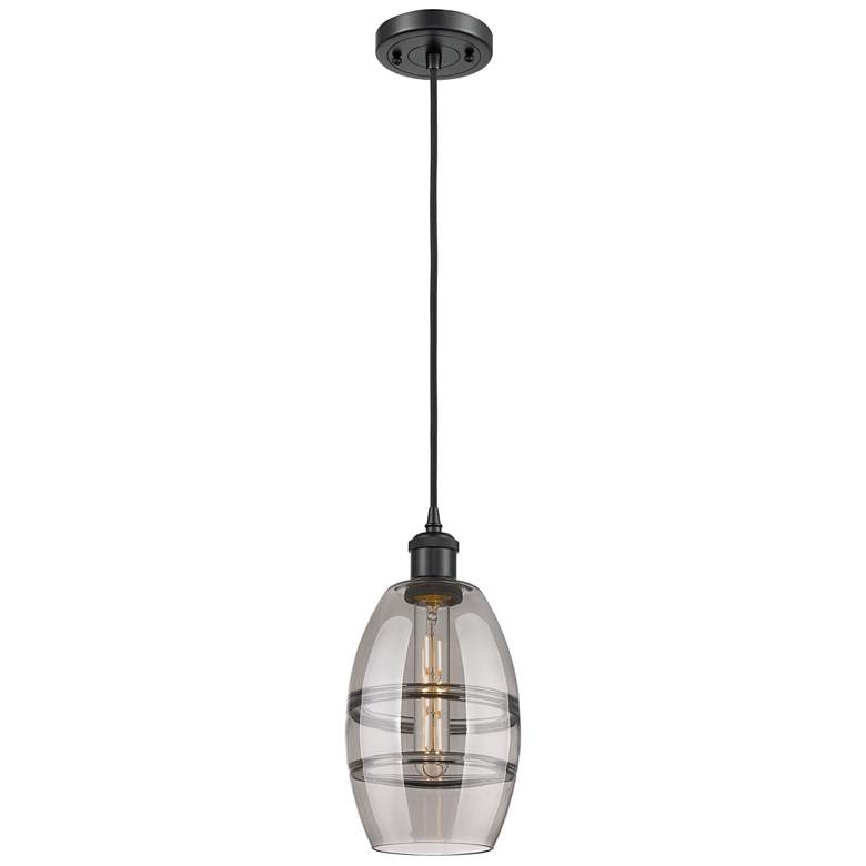 Image 1 Ballston Vaz 5.88"W Matte Black Corded Mini Pendant w/ Light Smoke Sha