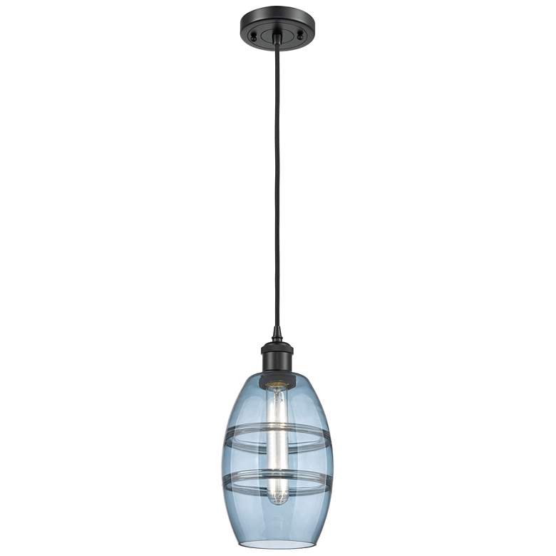 Image 1 Ballston Vaz 5.88"W Matte Black Corded Mini Pendant w/ Princess Blue S