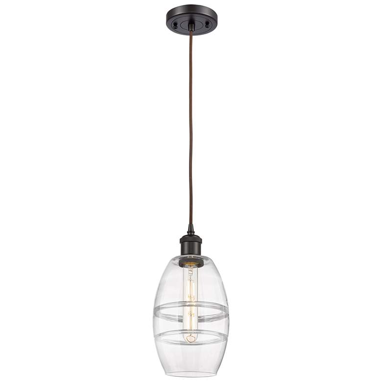 Image 1 Ballston Vaz 5.88"W Oil Rubbed Bronze Corded Mini Pendant w/ Clear Sha