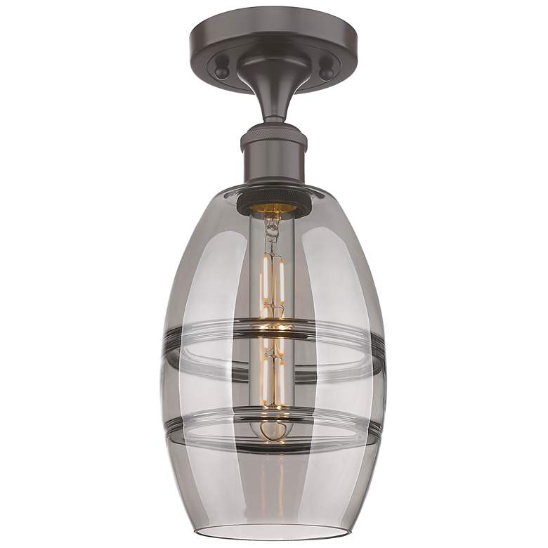 Image 1 Ballston Vaz 5.88"W Oil Rubbed Bronze Semi-Flush Mount w/ Light Smoke